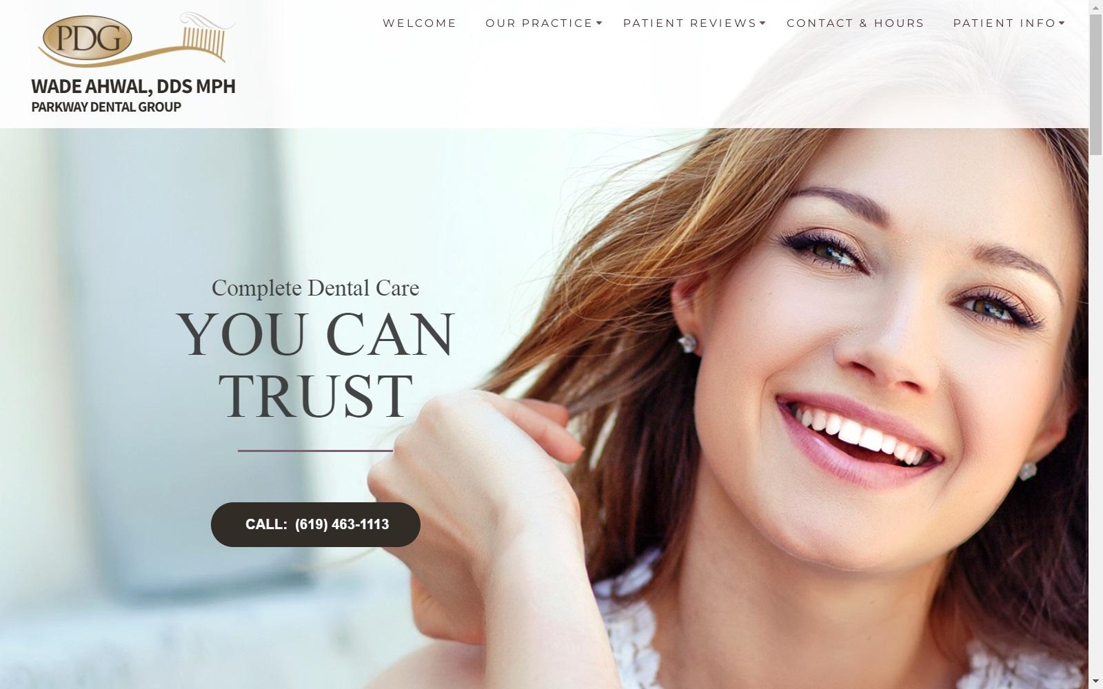 Wade Ahwal DDS MPH Parkway Dental Group PDG screenshot