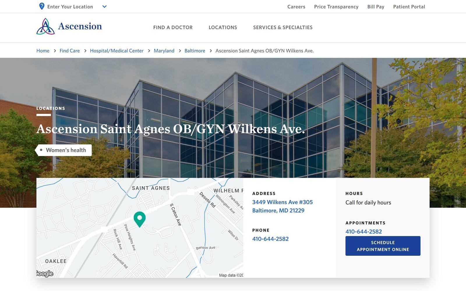 Ascension Saint Agnes OB/GYN Wilkens Ave.