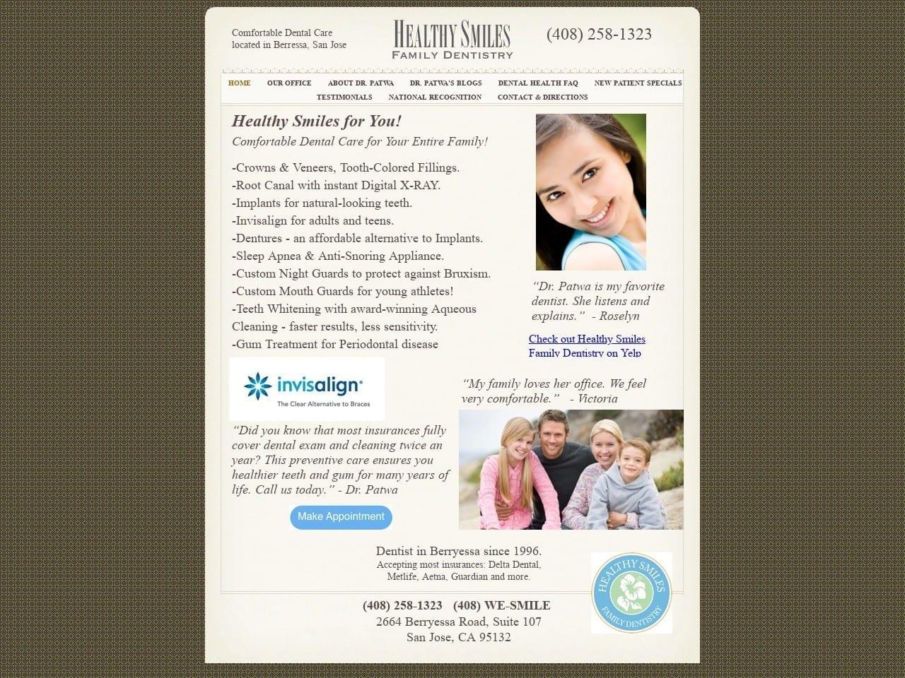 Healthy Smiles Family Dentistry Kalindi Patwa DMD screenshot