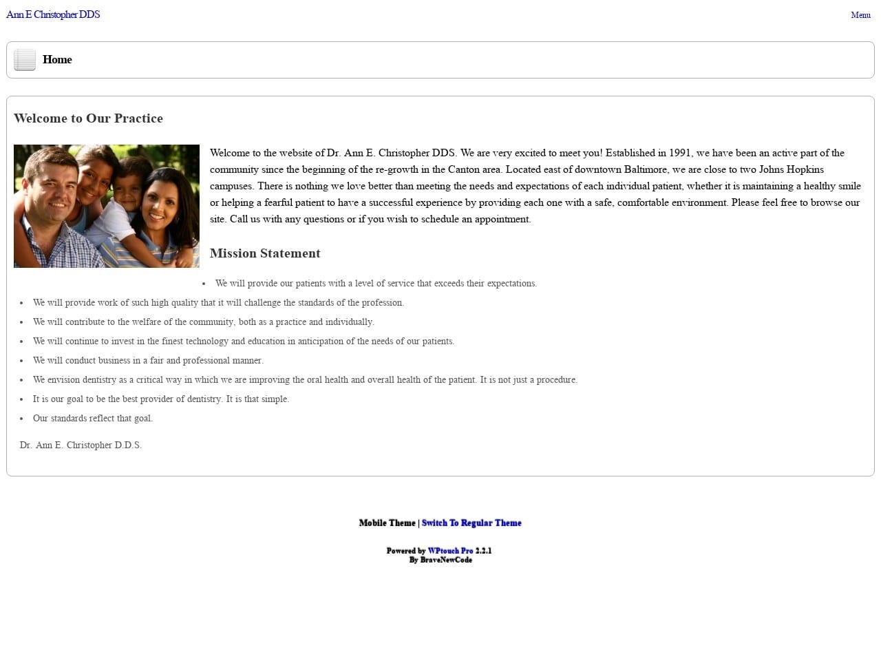Ann E. Christopher DDS Website Screenshot from annchristopherdds.com