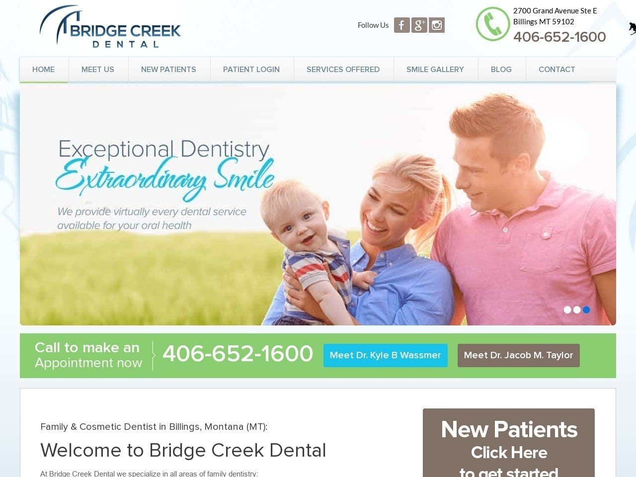 Bridge Creek Dental Website Screenshot from bridgecreekdental.com