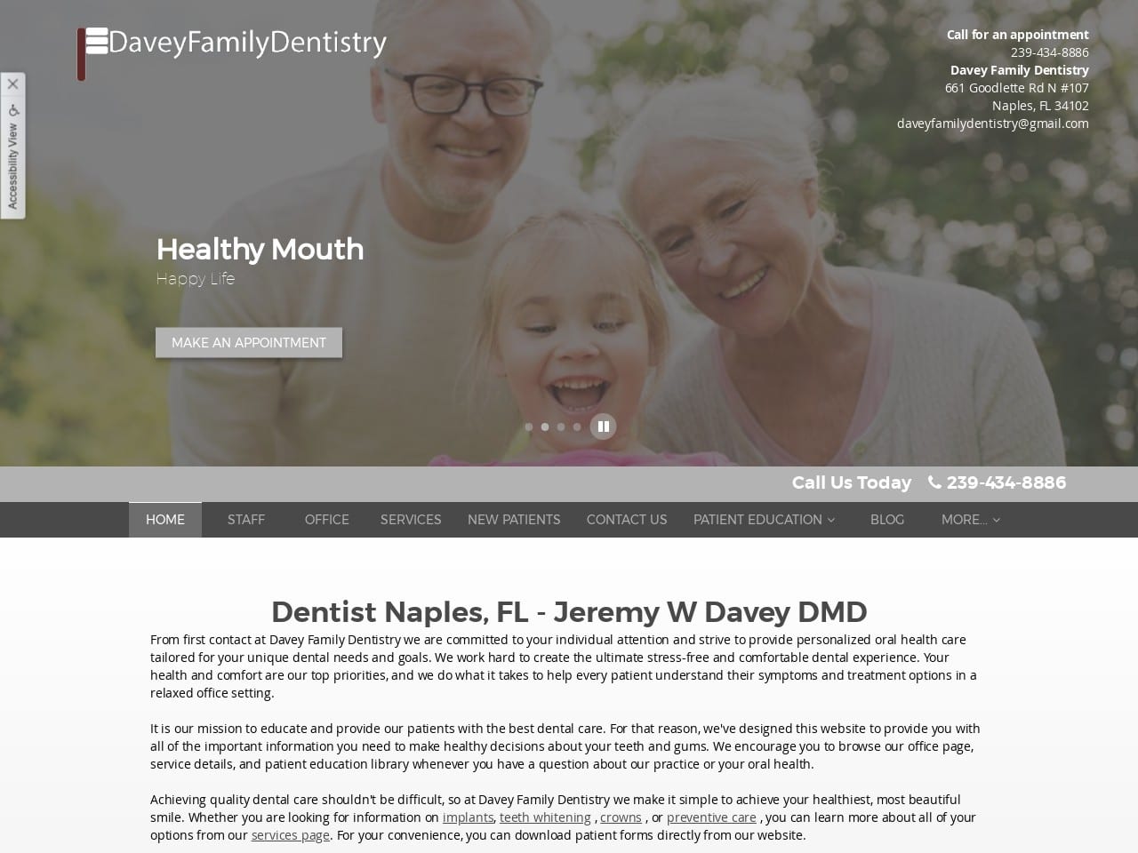 Dr Davey Dental Website Screenshot from daveyfamilydentistry.com