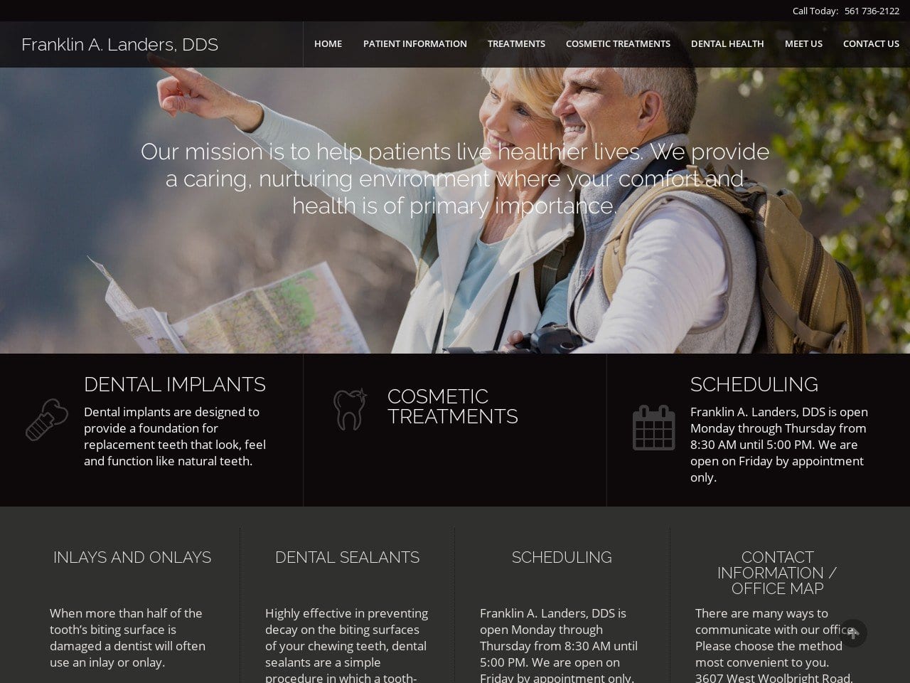 Dr. Franklin A. Landers DDS Website Screenshot from dentalimplantsofboyntonbeach.com