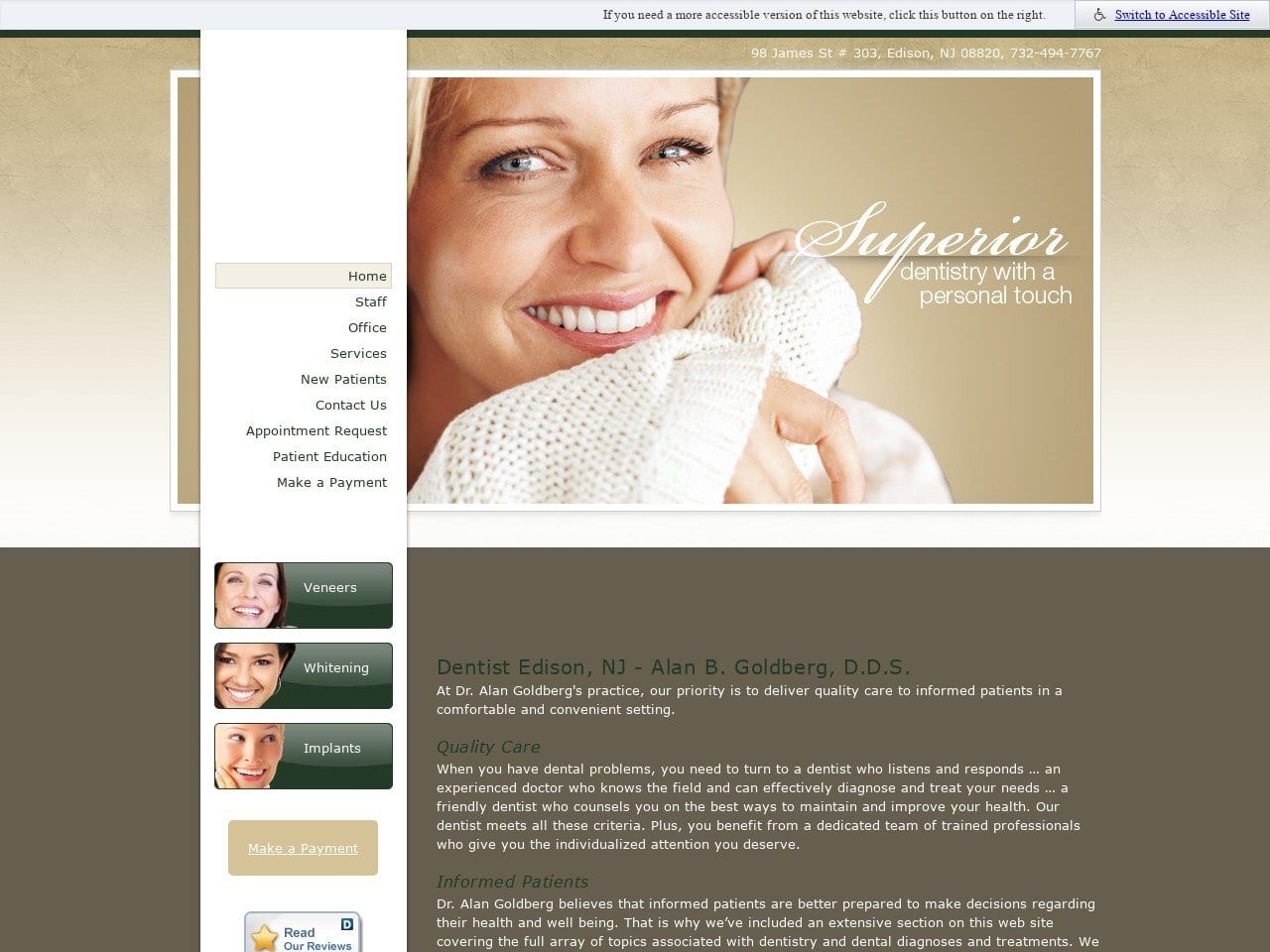 Alan B Goldberg D.D.S. Website Screenshot from edisonnjdentist.com