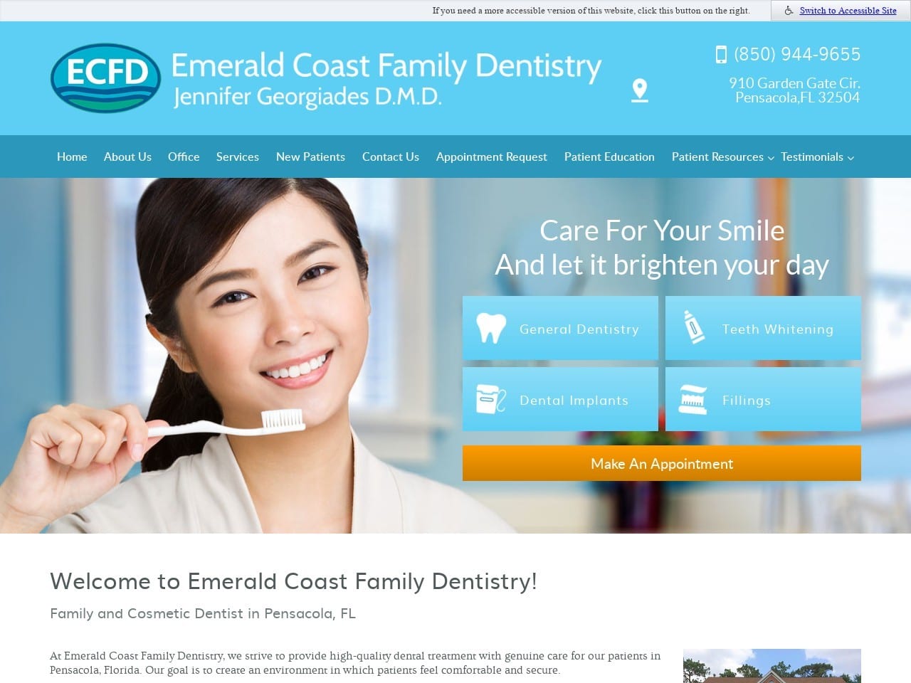 Dr. Jennifer Boudreaux Georgiades DMD Website Screenshot from emeraldcoastfamilydentistry.com
