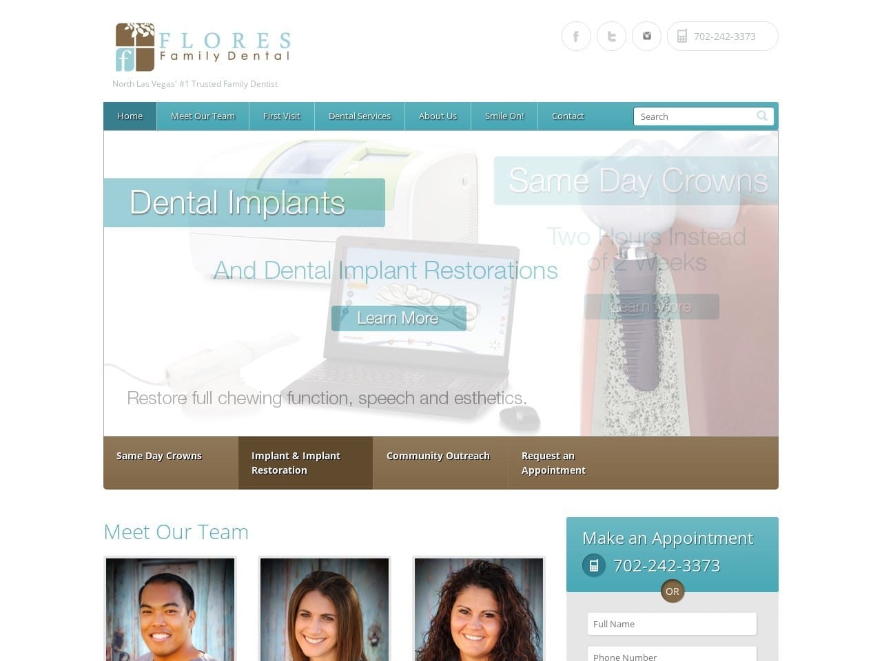 Flores Family Dental Website Screenshot from floresfamilydental.com
