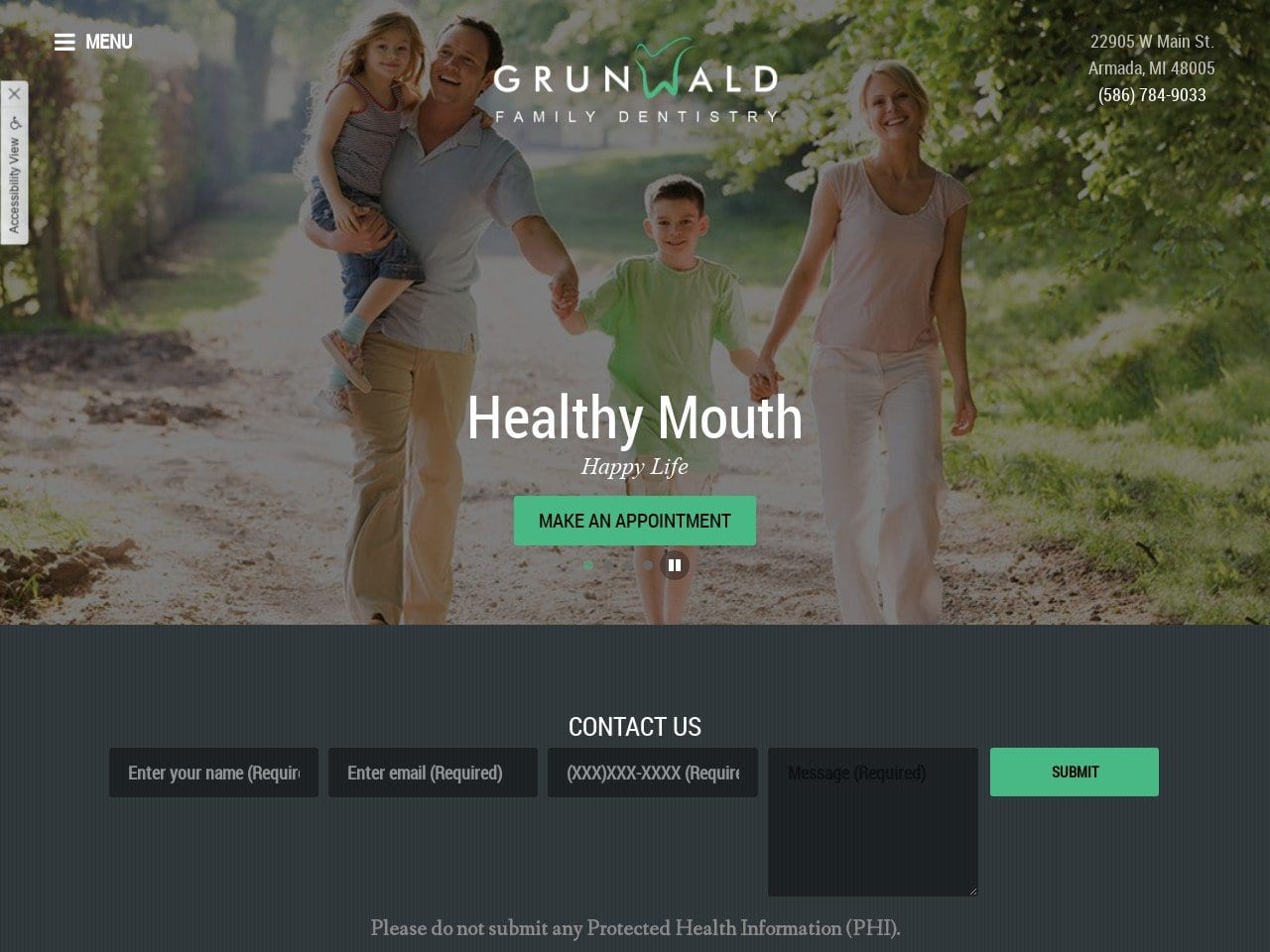 Grunwald Family Dentist Website Screenshot from grunwalddental.com