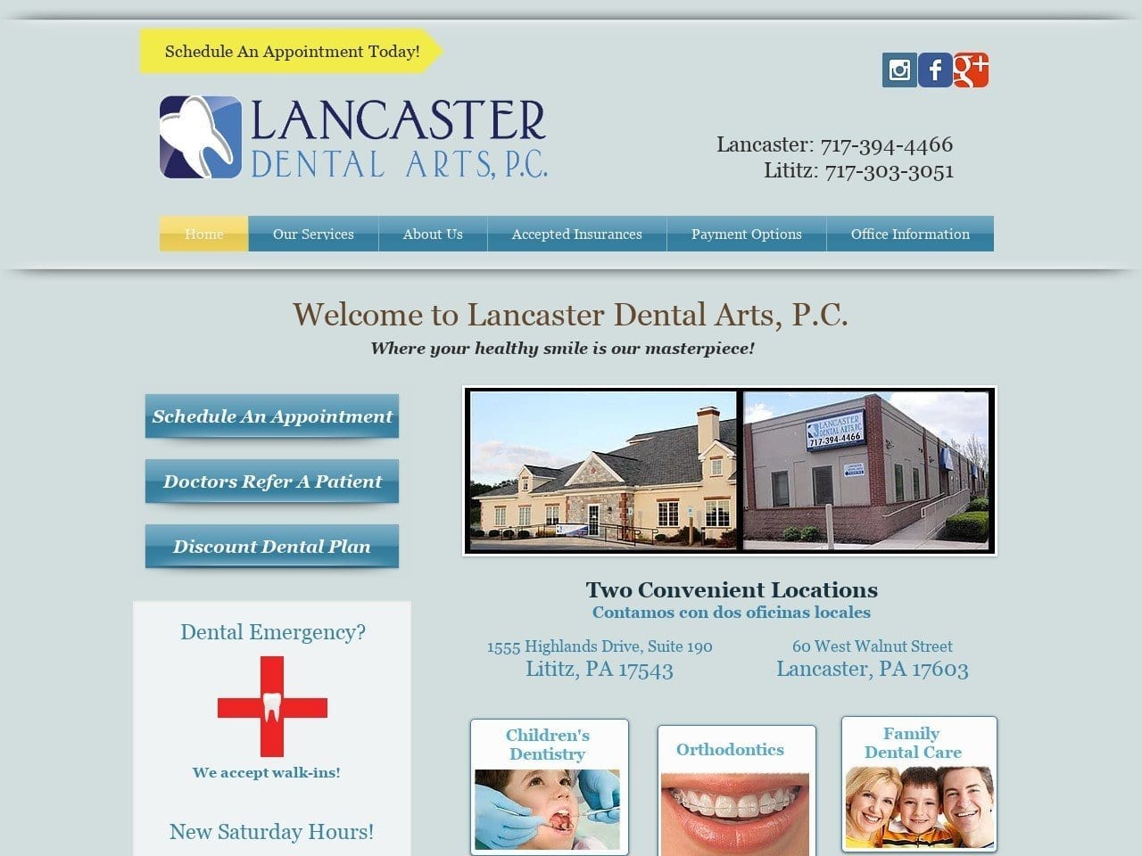 Lancaster Dental Arts PC Website Screenshot from lancasterdentalarts.com
