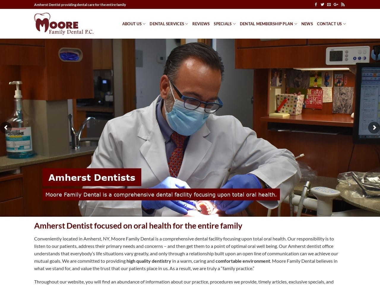 Moore Family Dental Website Screenshot from moorefamilydentist.com