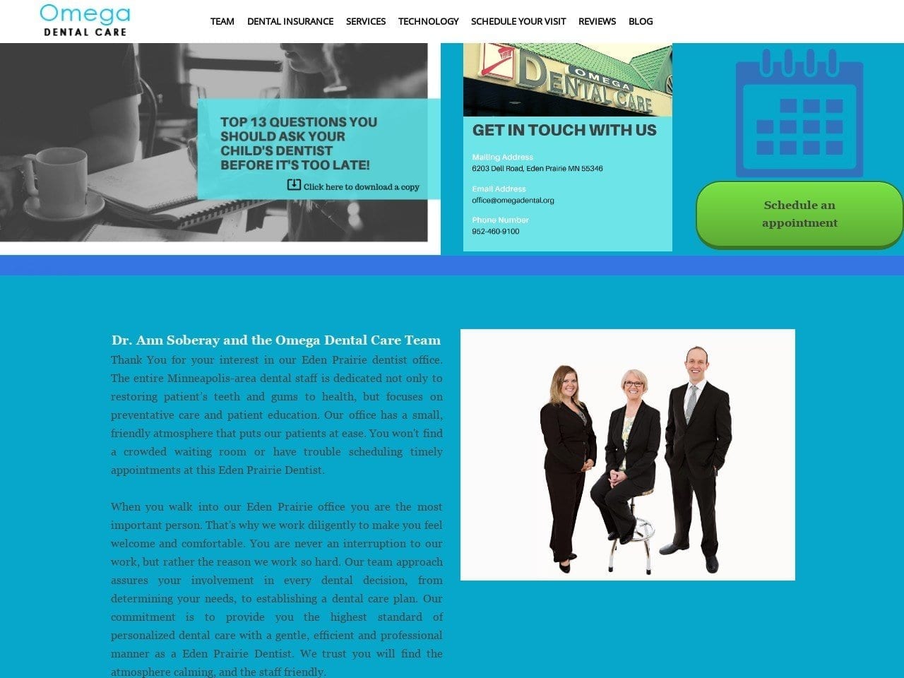 Omega Dental Care Website Screenshot from omegadental.org