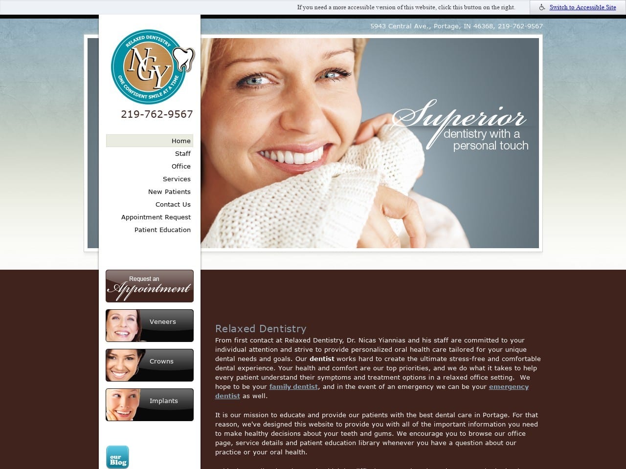 Relaxed Dentist Website Screenshot from portagedentist.com