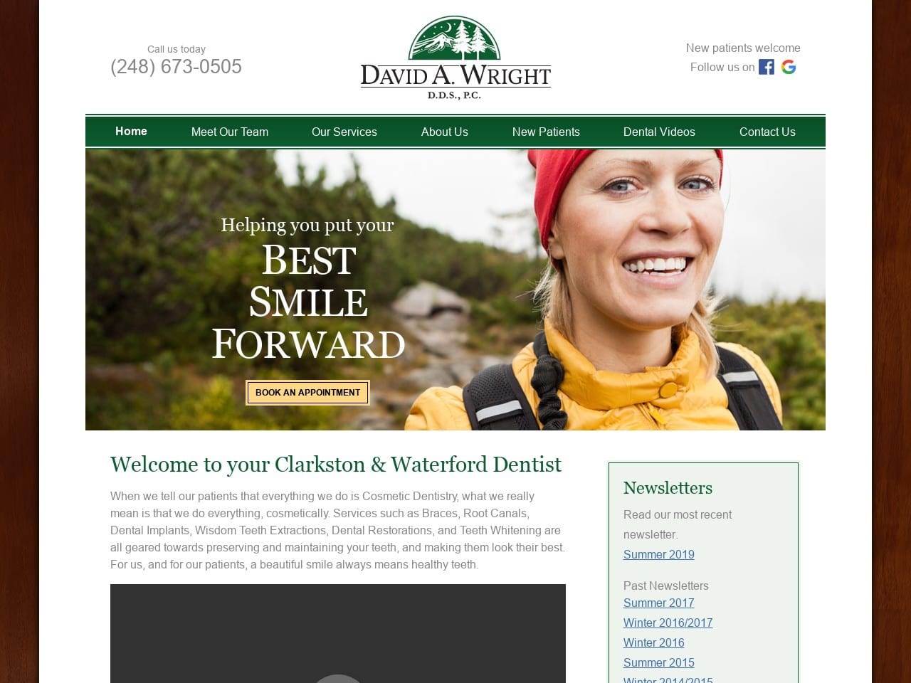 David A. Wright D.D.S P.C. Website Screenshot from waterfordclarkstondentist.com